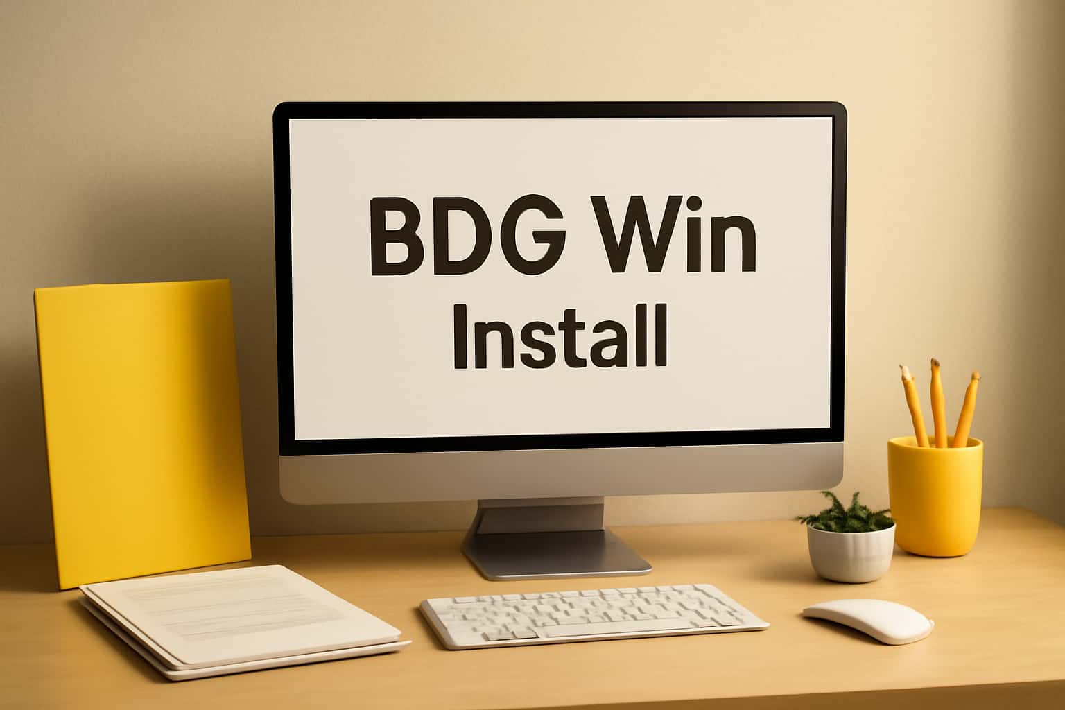 An informative scene depicting the installation process of BDG Win on various devices.