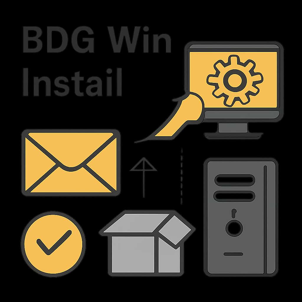 An educational diagram showing the BDG Win installation steps.