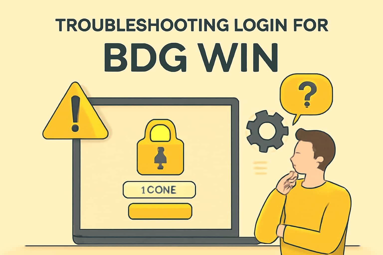 An illustration depicting troubleshooting steps for logging into BDG Win, with focus on the app name.